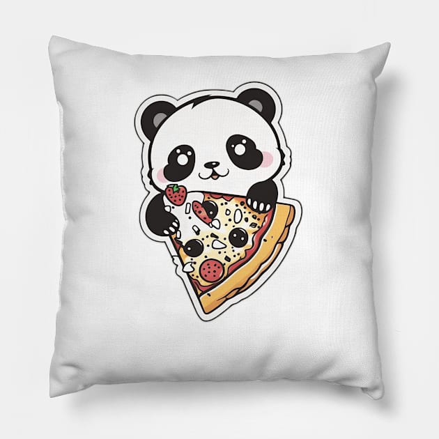 Cute Cartoon Panda Eating Pizza Funny Kawaii Pillow by kiddo200