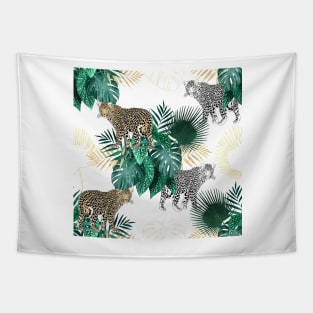 Modern leopard and tropical leaves design Tapestry