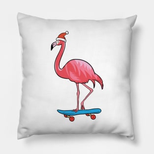 Cute Santa Hat Flamingo Skateboard Christmas Pillow