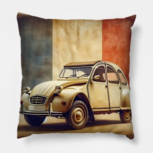 Citroen 2cv with french flag retro vintage Pillow