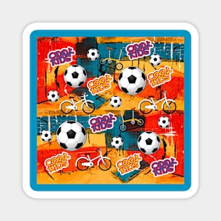 Cool kids loves soccer and riding their bicycles Magnet