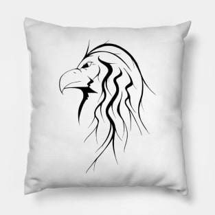 Black and white side profile of eagle with long hair Pillow