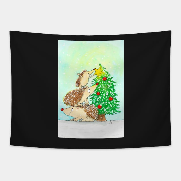 Hedgehog Merry Christmas Tapestry by nicolejanes