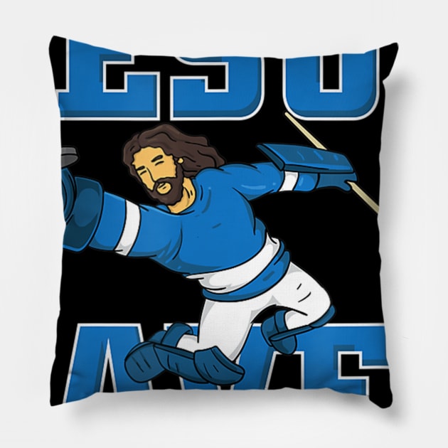 Jesus Saves fun Hockey Goalie Tee Gift Pillow by HaroldKeller