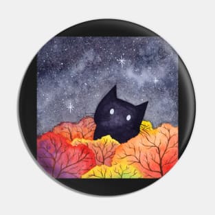 Starry Autumn Cat Watercolor Pin