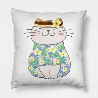 Cute Cat in Hawaiian Shirt Pillow