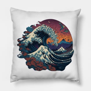 Hokusai Wave Colorful Pillow