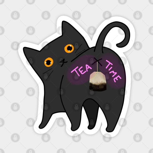 Tea Time Cat Magnet by KilkennyCat Art