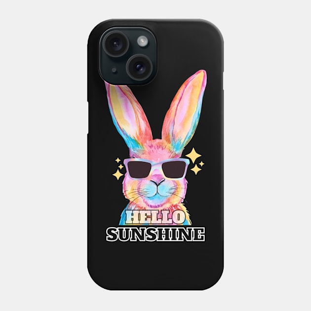 Hello Sunshine - Rainbow Bunny greeting with shades on Phone Case by The Magic Yellow Bus