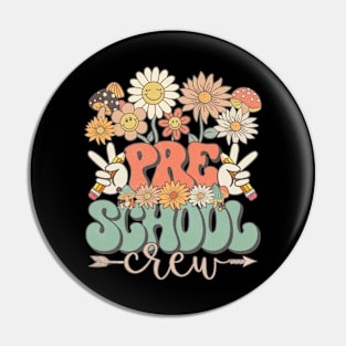 Back To School Retro Groovy Wildflower Preschool Crew Funny Teacher Girls Pin