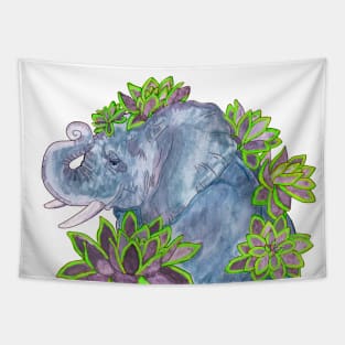 Elephant with Succulents Tapestry