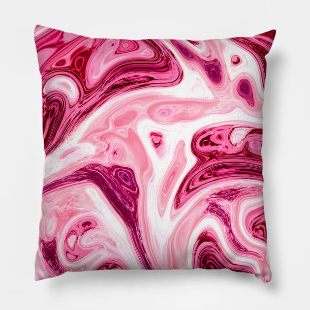 Pink and white Marble Liquid Waves colors grading pattern Pillow by Dolta