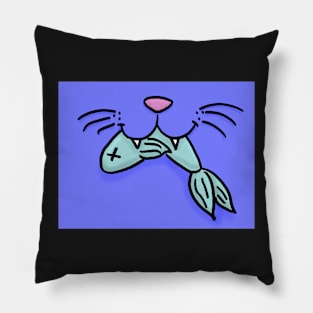 Copy of Cat Mouth With Fish (Blue) Pillow