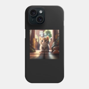 Cute Brown Kitten at Home | White, brown and red cat with green eyes | Digital art Sticker Phone Case