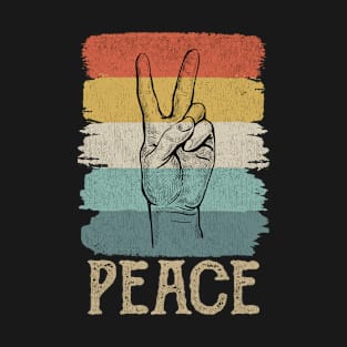 Distressed Retro Peace Hand Sign Vintage Peace T-Shirt