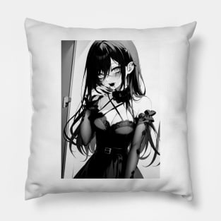 Black and white anime girl Pillow