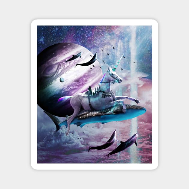 Unicorn Riding Shark In Space Magnet by Random Galaxy