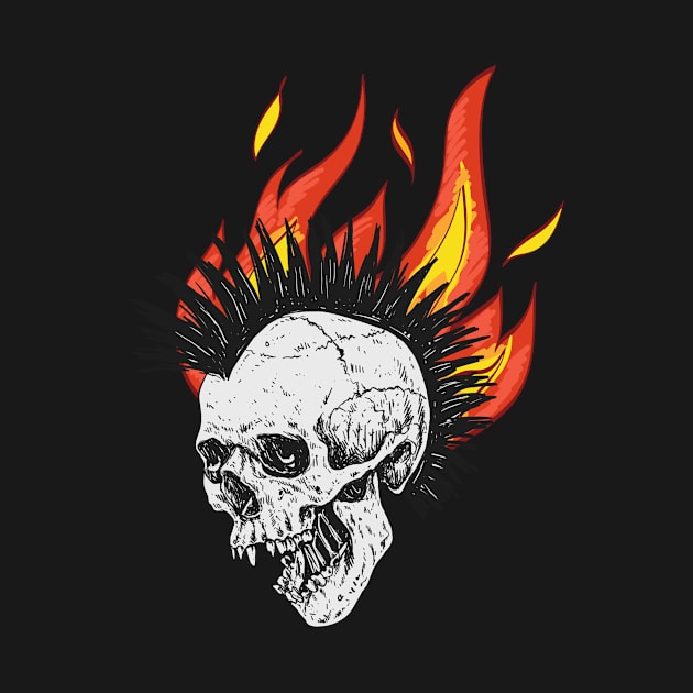 Black Orange Gothic Skull with Flame Illustration by modrenmode