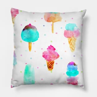 Mint and cherry ice cream - watercolor icecream cones and popsicles Pillow