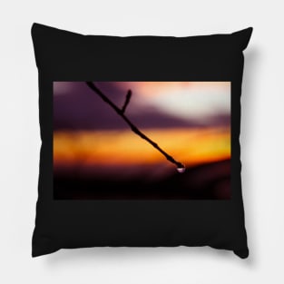 A drop of rain on a fall sunset background Pillow