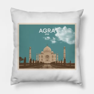 Taj Mahal Agra India Vintage Graphic Art Pillow