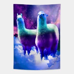 Crazy Funny Rainbow Llama In Space Tapestry