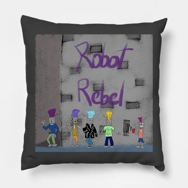 Robot Rebel Band Cover Pillow by Soundtrack Alley