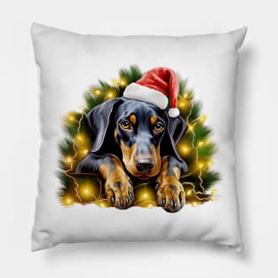 Lazy Doberman Pinscher Dog at Christmas Pillow