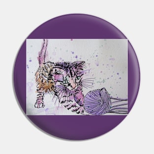 Cat Watercolour Painting Purple Pin