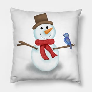 Snowman and blue bird Pillow