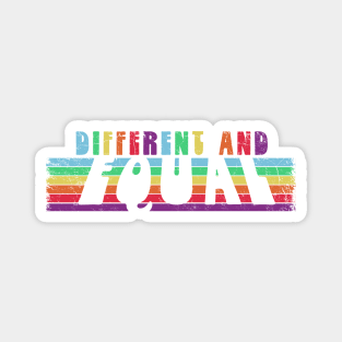 DIFFERENT AND EQUAL Retro Rainbow Stripes Equality Magnet