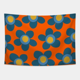 Maisie Flowers Cute Floral Pattern Orange Blue Mustard Tapestry