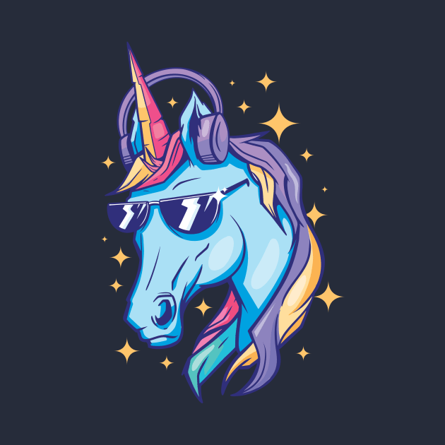 Cool Unicorn with Headphones and Sunglasses by SLAG_Creative