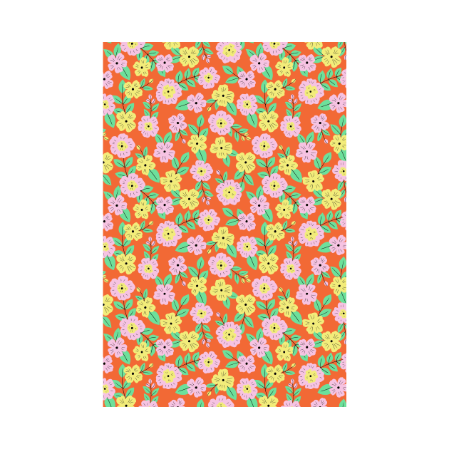 Happy impatiens flower botanical pattern in orange by Natalisa