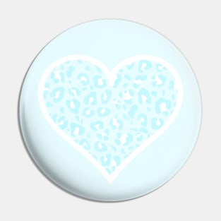 Pastel Blue and White Leopard Print Heart Pin