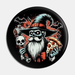 Pizza Wizard Vintage Horror Design Pin