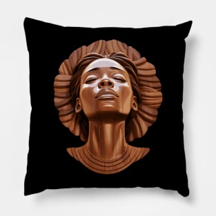 Wooden Carving of a Braided African Woman Pillow