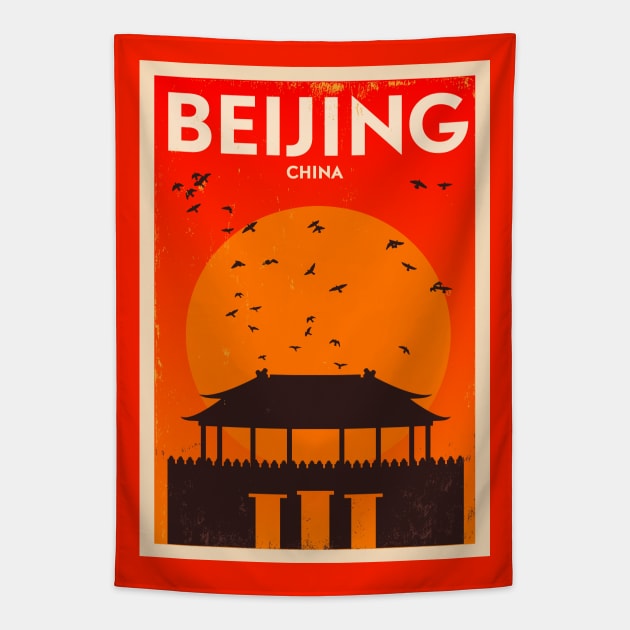 Beijing Poster Design Tapestry by kursatunsal