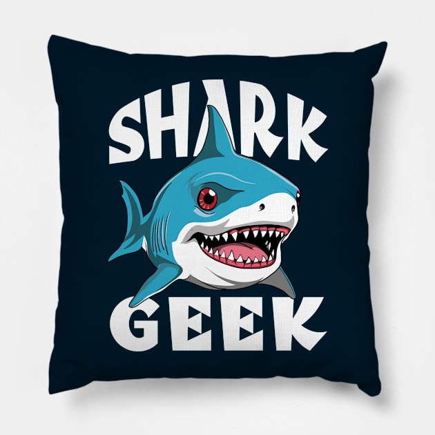 Shark Geek - Adorable Great White Shark Design for Shark Lovers Pillow by TMBTM