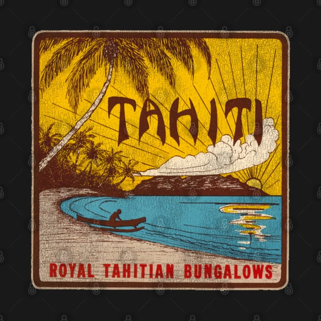 Defunct Tahiti Bungalows Travel Souvenir Luggage Label by darklordpug