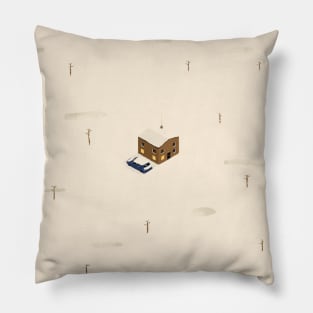 Lonely Snowed in House Pillow