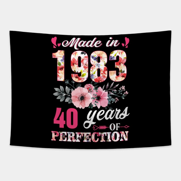 Made In 1983 Floral 40 Years Of Being Perfection Tapestry by Mhoon 