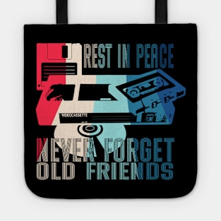 Never Forget Old Friends - Rest in Peace CD, VHS, DISK and CASSETTE, Vintage, Retro oldies design, old school Tote