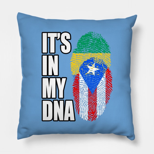 Puerto Rican And Gabonese Mix DNA Flag Heritage Pillow by Just Rep It!!