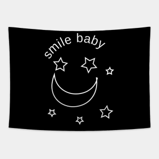 Smile baby, white stars and moon on a black background Tapestry