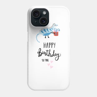 Birthday congratulations with lettering and dinosaur Phone Case