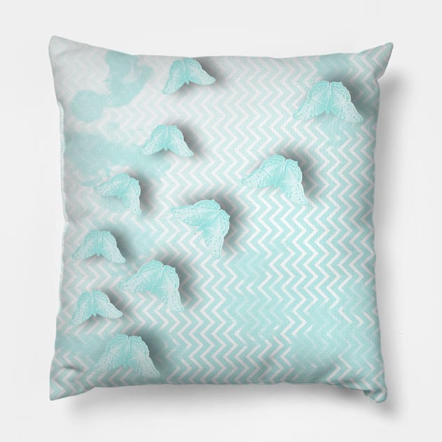 delicate butterflies on chevrons in blue Pillow by hereswendy