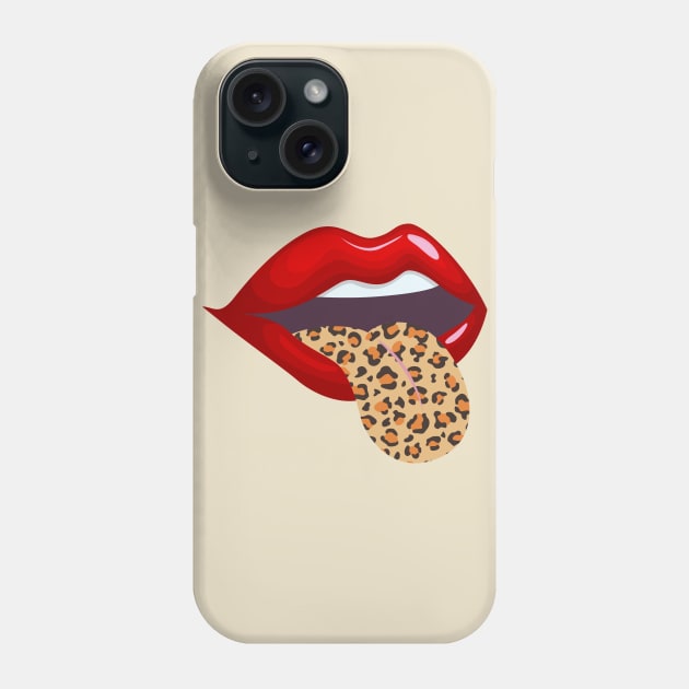 Red Lips Leopard Tongue Phone Case by Bernards