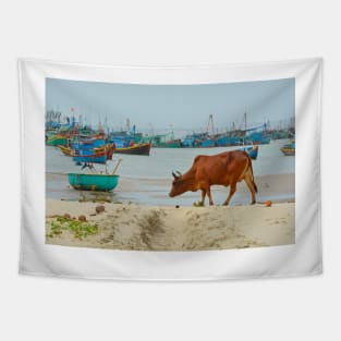 Cow on Mui Ne Beach Tapestry