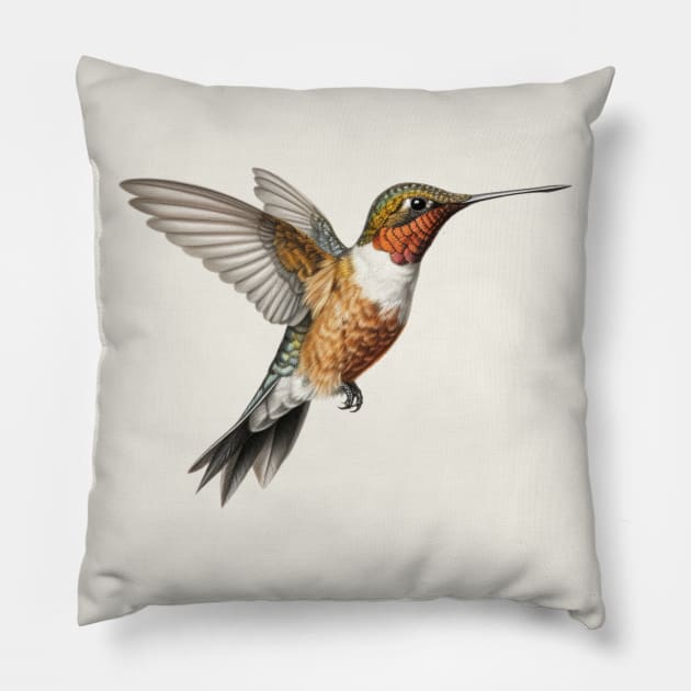 Hummingbird in Flight Pillow by AI Art Originals